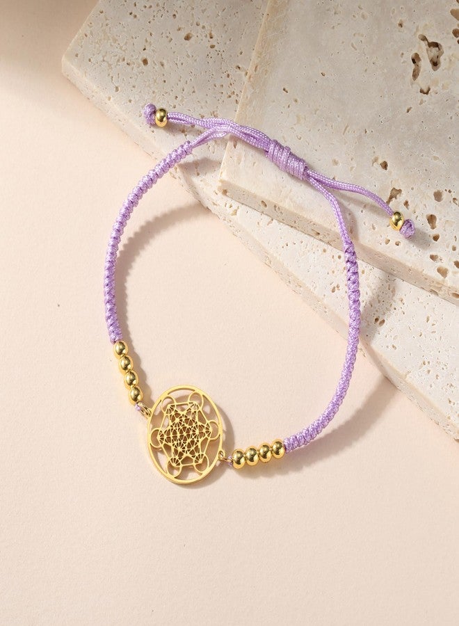 UNIFT Metatron's Cube Bracelet for Women Men Stainless Steel Sacred Geometry Style Seals of Archangel With a Bead Colorful Weave Adjustable Bracelet Talisman Jewelry (gold-P) - Image 4